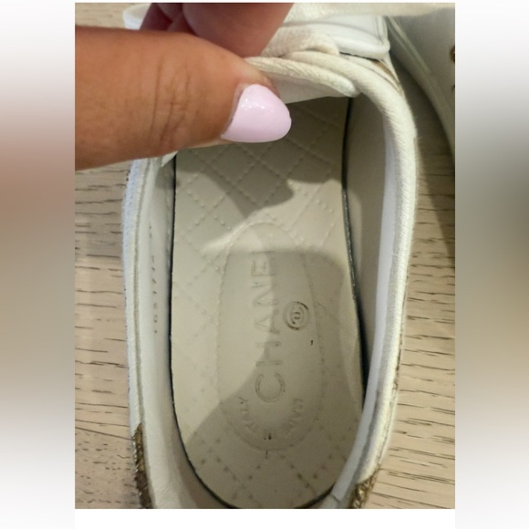 Channel  White Sneakers with Gold Detail - Picture 2 of 5